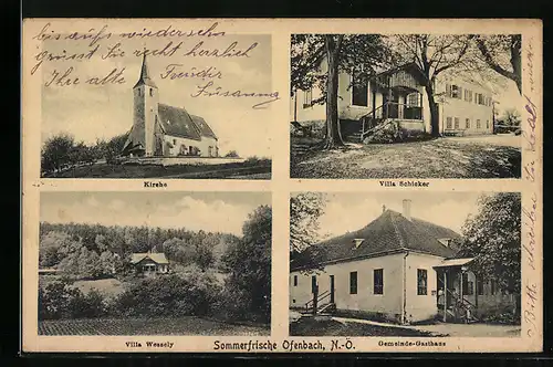 AK Ofenbach, Gemeinde-Gasthaus, Villa Schicker, Villa Wessely, Kirche