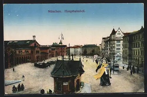 AK München, Hauptbahnhof mit Vorplatz