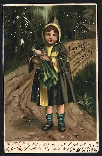 AK Münchner Kindl mit Rettich, Grüss Gott