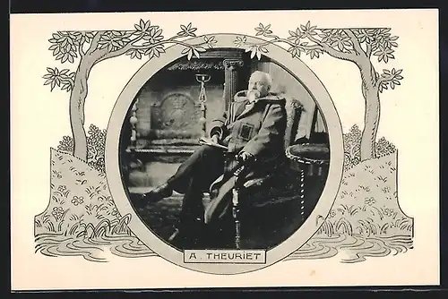AK A. Theuriet, im Sessel, mit buch