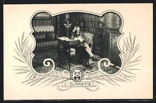 AK J. Claretie, mit Hand am Kopf & Kappe
