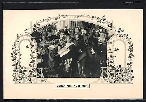 AK Cousine Yvonne, die Dichterin mit ihren Kindern