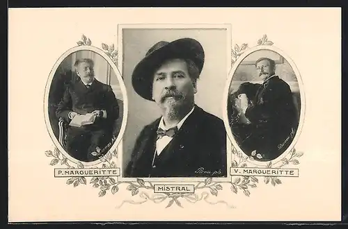 AK P. Margueritte, Mistral und V. Margueritte, Portraits der Dichter