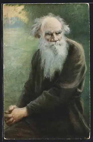 AK Leo Tolstoj, Altersportrait im Freien