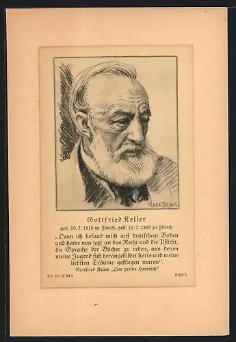 Künstler-AK Porträt Dichter Gottfried Keller