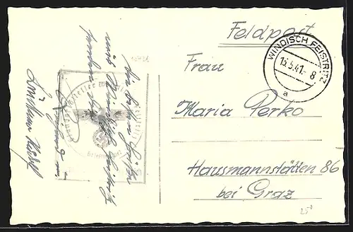 AK Windisch Feistritz, Teilansicht mit Strasse und Kirche