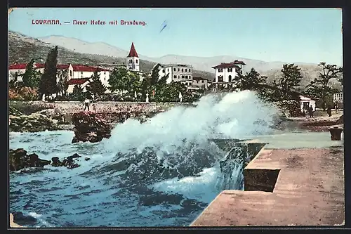 AK Lovrana, Neuer hafen mit Brandung