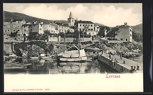 AK Lovrana, Ortspartie an der Brücke