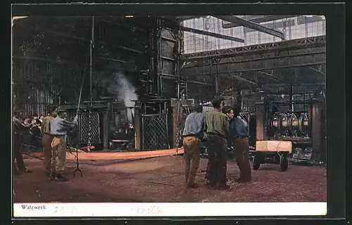 AK Fabrikarbeiter in der Werkshalle eines Walzwerkes