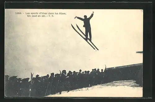 AK Les sports d`hiver dans les Alpes, un saut en Ski
