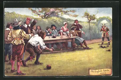 AK Old English Sports, Bowls, Männer beim Kegeln