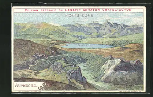 AK Monts Dore, Auvergne, Bergpanorama mit See