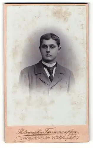 Fotografie Atelier Tannenzapfen, Strassburg, Portrait junger charmanter Mann in Krawatte und Jackett