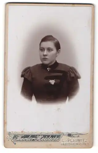 Fotografie Theodor Heidecke, Leipzig-Plagwitz, Portrait wunderschönes Fräulein mit Broschen am Kleid