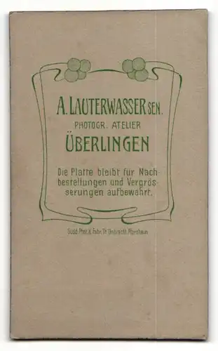 Fotografie A. Lauterwasser, Überlingen, Mann mit Schnurrbart trägt Anzug mit weissem Hemd und Krawatte