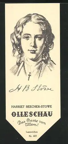 Lesezeichen Olleschau Nr. 617, Portrait Harriet Beecher-Stowe