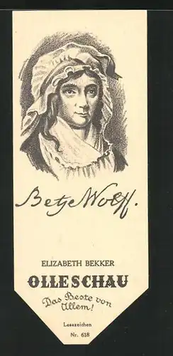 Lesezeichen Olleschau Nr. 618, Schriftstellerin Elizabeth Bekker