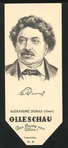 Lesezeichen Olleschau Nr. 40, Portrait Alexandre Dumas (Vater)