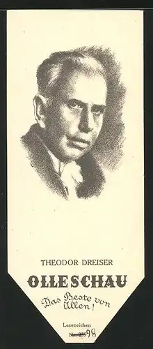 Lesezeichen Olleschau Nr. 259, Portrait Theodor Dreiser