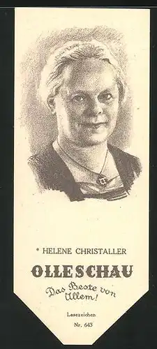 Lesezeichen Olleschau Nr. 643, Portrait Helene Christaller