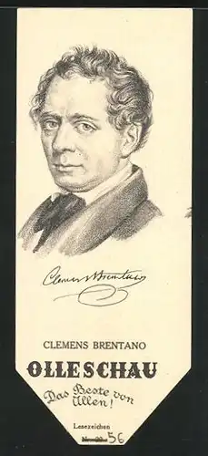 Lesezeichen Olleschau Nr. 20, Portrait Clemens Bretano