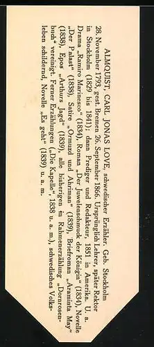 Lesezeichen Olleschau Nr. 602, Portrait C. J. L. Almquist