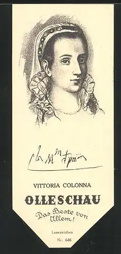 Lesezeichen Olleschau Nr. 646, Portrait Vittoria Colonna