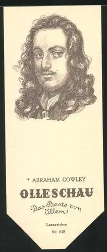 Lesezeichen Olleschau, englischer Dichter Abraham Cowley im Portrait