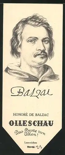 Lesezeichen Olleschau, französischer Romandichter Honoré de Balzac im Portrait