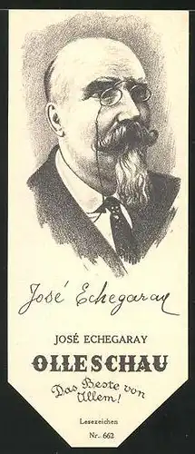 Lesezeichen Olleschau, spanischer Dramatiker José Echegaray im Portrait