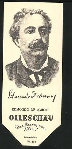 Lesezeichen Olleschau, italienischer Schriftsteller Edmondo de Amicis im Portrait