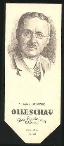 Lesezeichen Olleschau, deutscher Erzähler Hans Dominik im Portrait