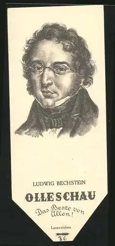 Lesezeichen Olleschau, deutscher Dichter Ludwig Bechstein im Portrait