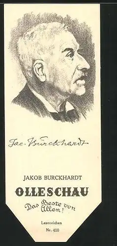 Lesezeichen Olleschau, schweizerischer Geschichtsschreiber Jakob Burckhardt im Portrait