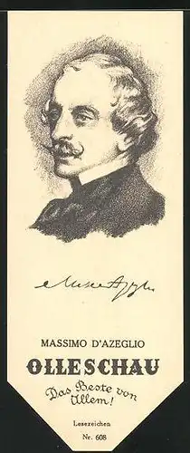 Lesezeichen Olleschau, italienischer Staatsmann Marchese Massimo Tapparelli d'Azeglio im Portrait
