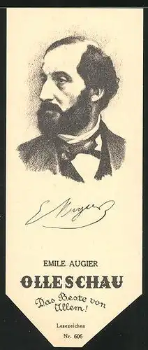 Lesezeichen Olleschau, französischer Dramatiker Emile Augier im Portrait
