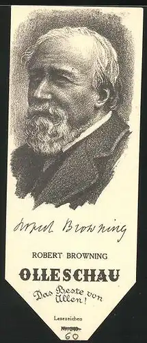 Lesezeichen Olleschau, englischer Dramatiker Robert Browning im Portrait