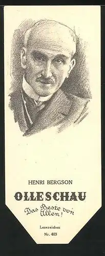 Lesezeichen Olleschau, französischer Philosph Henri Bergson im Portrait