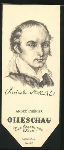 Lesezeichen Olleschau, französischer Lyriker André Chénier im Portrait