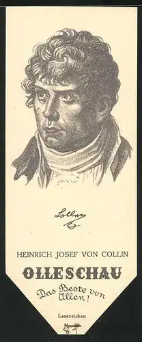 Lesezeichen Olleschau, österreichischer Dramatiker Heinrich Josef von Collin im Portrait
