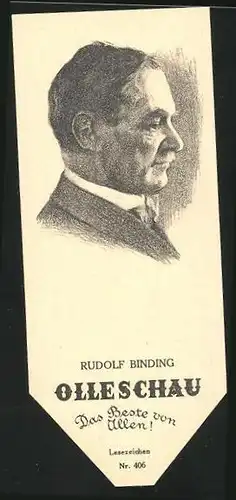 Lesezeichen Olleschau, deutscher Lyriker Rudolf Binding im Portrait