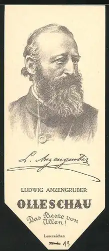 Lesezeichen Olleschau, Dramatiker Ludwig Anzengruber im Portrait