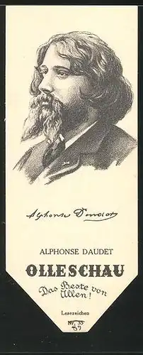 Lesezeichen Olleschau, französischer Romandichter Alphonse Daudet im Portrait