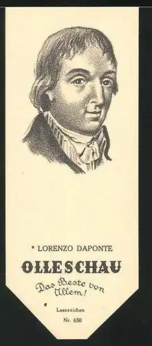 Lesezeichen Olleschau, italienischer Operndichter Lorenzo Daponte im Portrait