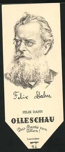 Lesezeichen Olleschau, Romanschriftsteller Felix Dahn im Portrait