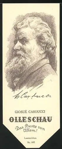 Lesezeichen Olleschau, italienischer Lyriker Giosué Carducci im Portrait