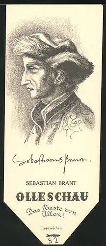 Lesezeichen Olleschau, deutscher Satiriker Sebastian Brant im Portrait