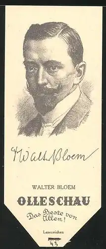 Lesezeichen Olleschau, Romanschriftsteller Walter Bloem im Portrait