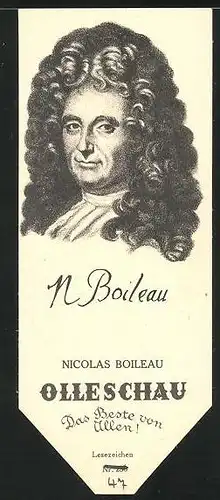 Lesezeichen Olleschau, französischer Dichter Nicolas Boileau-Despréaux im Portrait