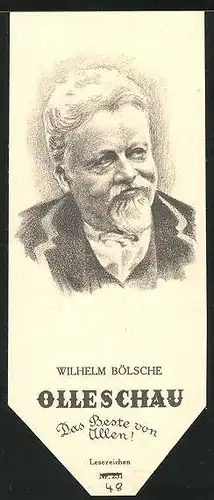 Lesezeichen Olleschau, deutscher Erzähler Wilhelm Bölsche im Portrait